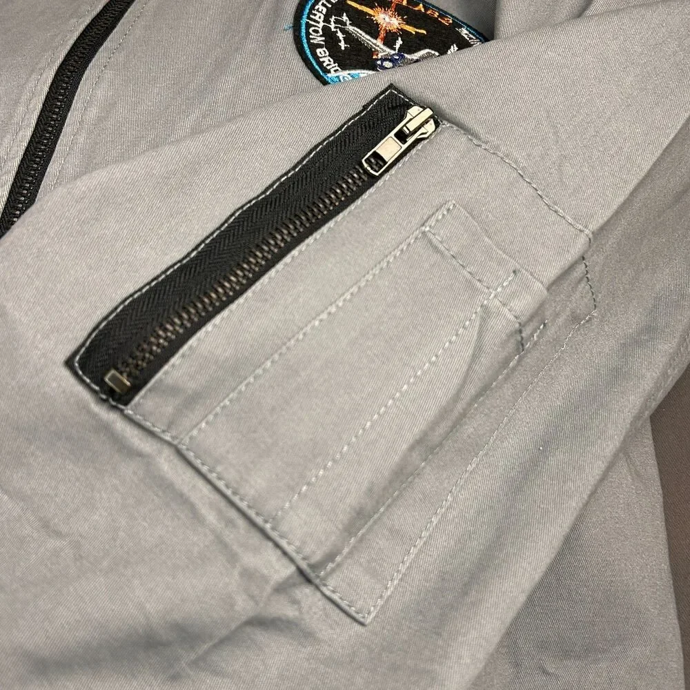 Hayden Los Angeles Gray Bomber Jacket Military Patches Size M NWT